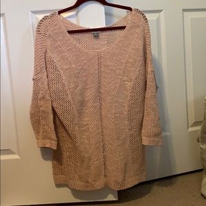 Light Pink Blush Crochet Sweater Quarter Sleeve
